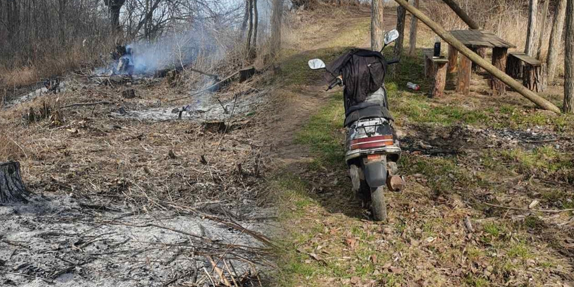 На Вінниччині палій трави так тікав від інспекторів, що аж покинув скутерНа Вінниччині палій трави так тікав від інспекторів, що аж покинув скутер