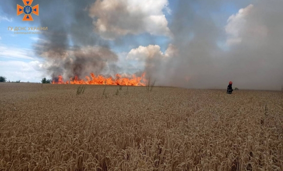 Вогняні жнива на Вінниччині в полі загорівся зернозбиральний комбайн 