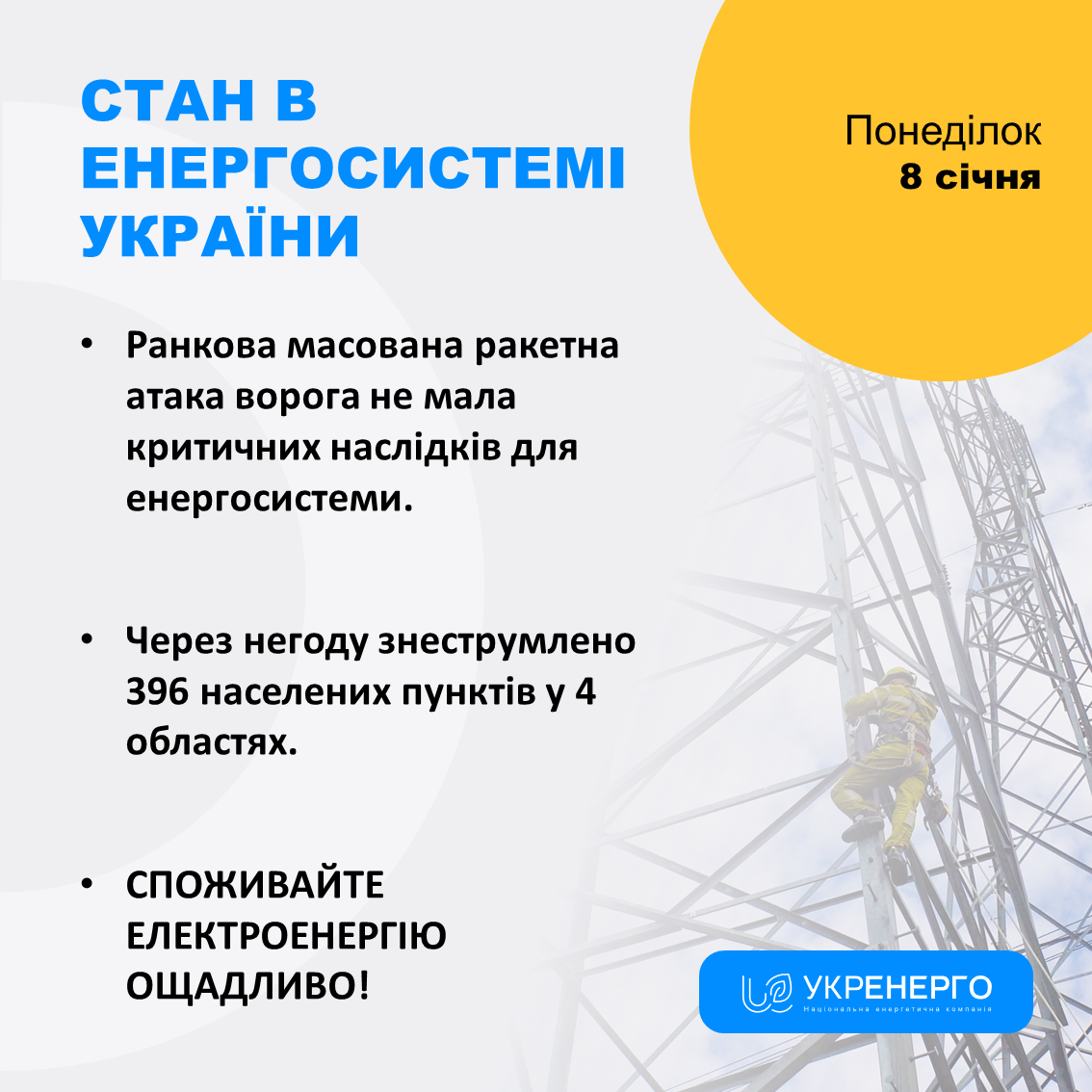 В Укренерго оцінили стани енергосистеми після обстрілів рф