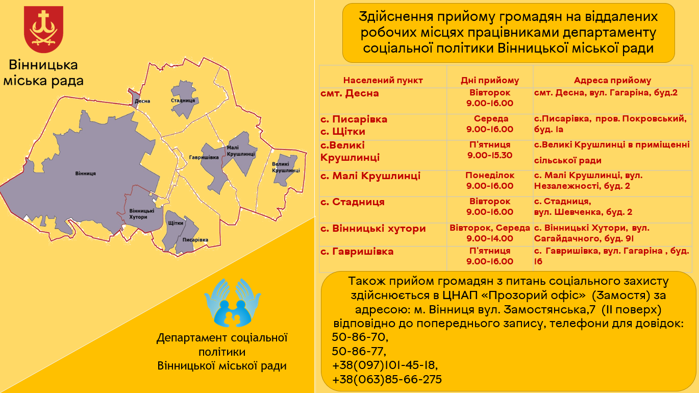 На приєднаних до Вінниці територіях адміністратори з питань соцзахисту прийматимуть за новим графіком